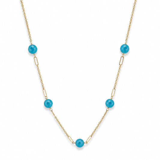 14k Turquoise 5 Fancy Station Necklace
