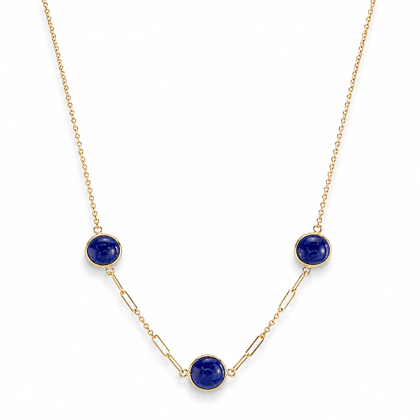 14k Lapis Paperclip 3 Station Necklace