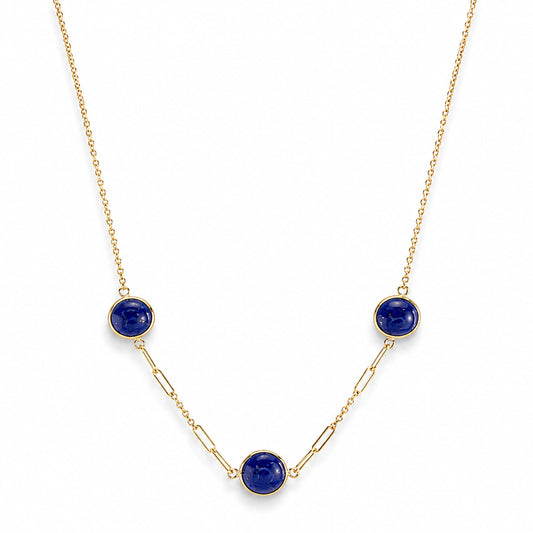 14k Lapis Paperclip 3 Station Necklace