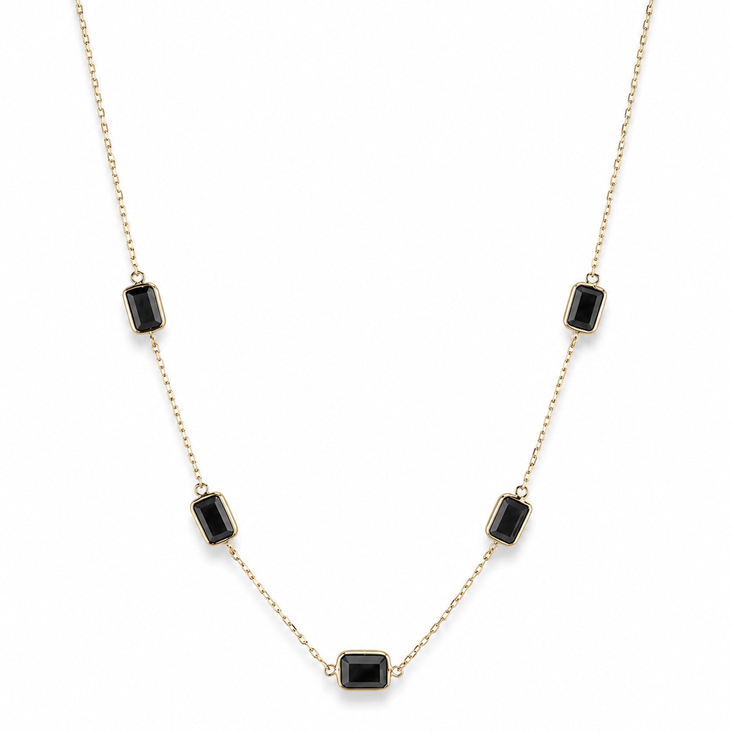 14k Black Onyx 5 Station Bezel Necklace