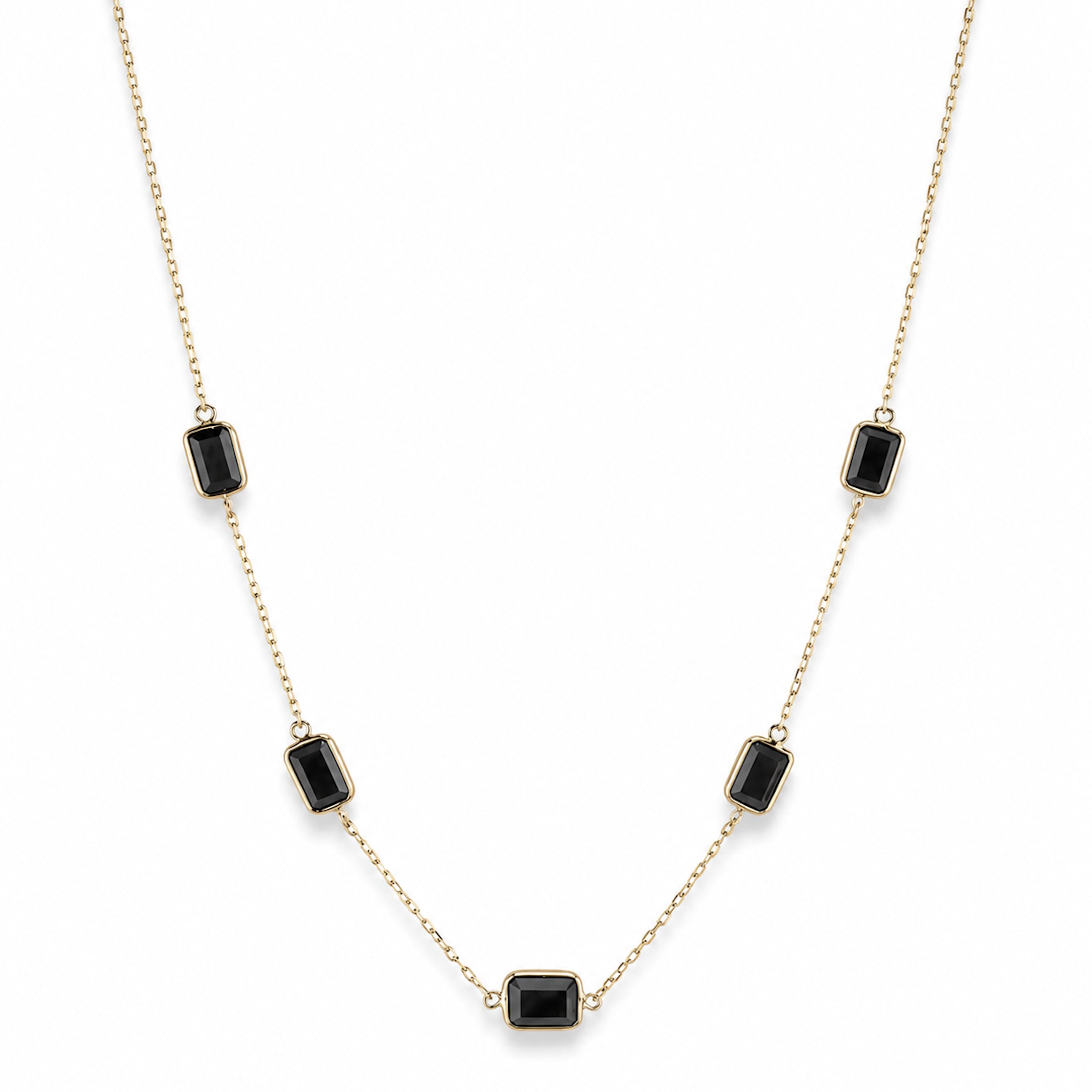 14k Black Onyx 5 Station Bezel Necklace