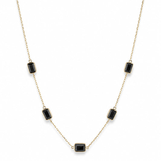 14k Black Onyx 5 Station Bezel Necklace