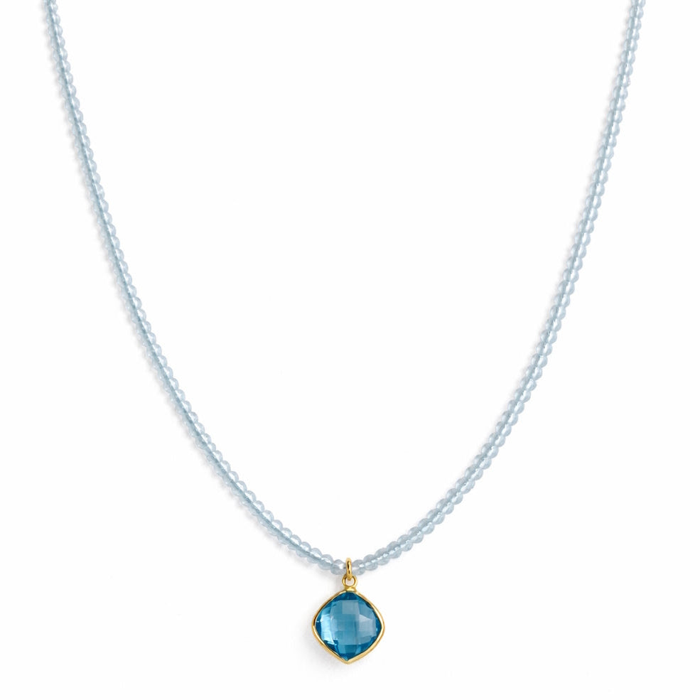 14k Gemstones Small Beads with Mix Pendant Necklace