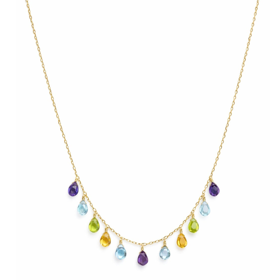 14k Multi Gemstone Pear Drop Necklace
