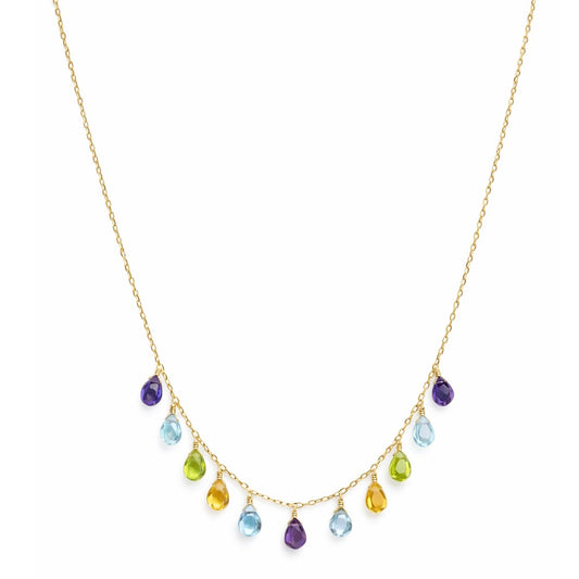 14k Multi Gemstone Pear Drop Necklace