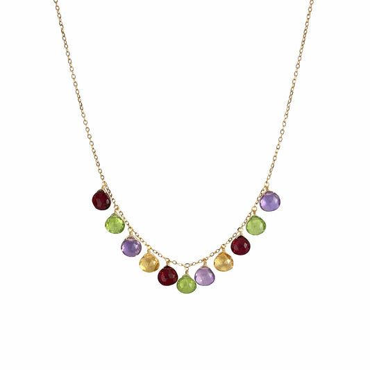 14k Multi Gemstone Heart Drop Necklace