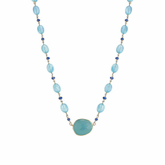 14k Chalcedony Tanzanite Slice Bezel Necklace