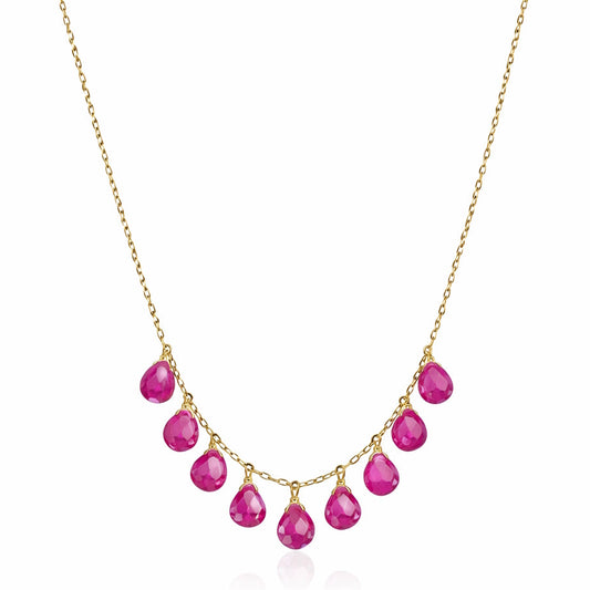 14k Pink Sapphire Pear Drop Necklace