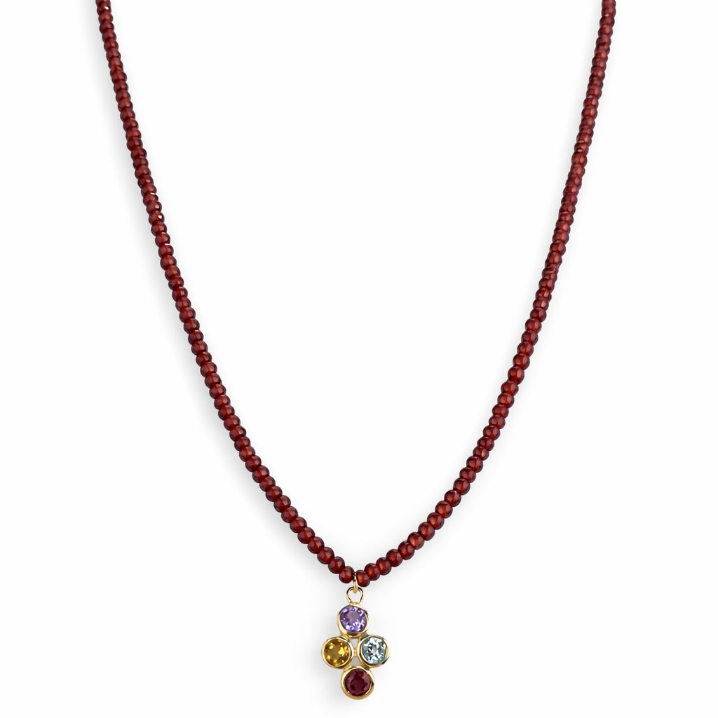 14k Gemstones Small Beads with Mix Pendant Necklace