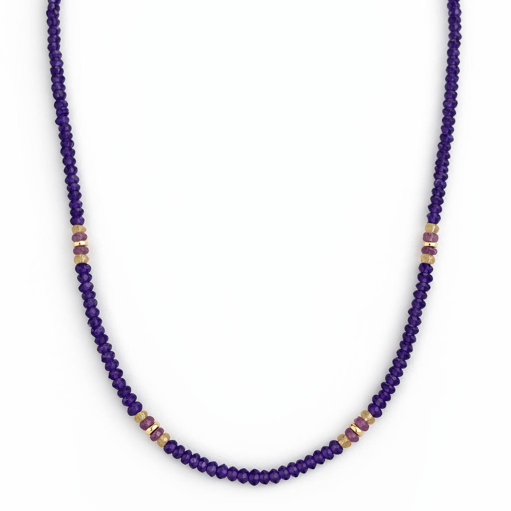 14k Mix Gemstones 4 Station Necklace