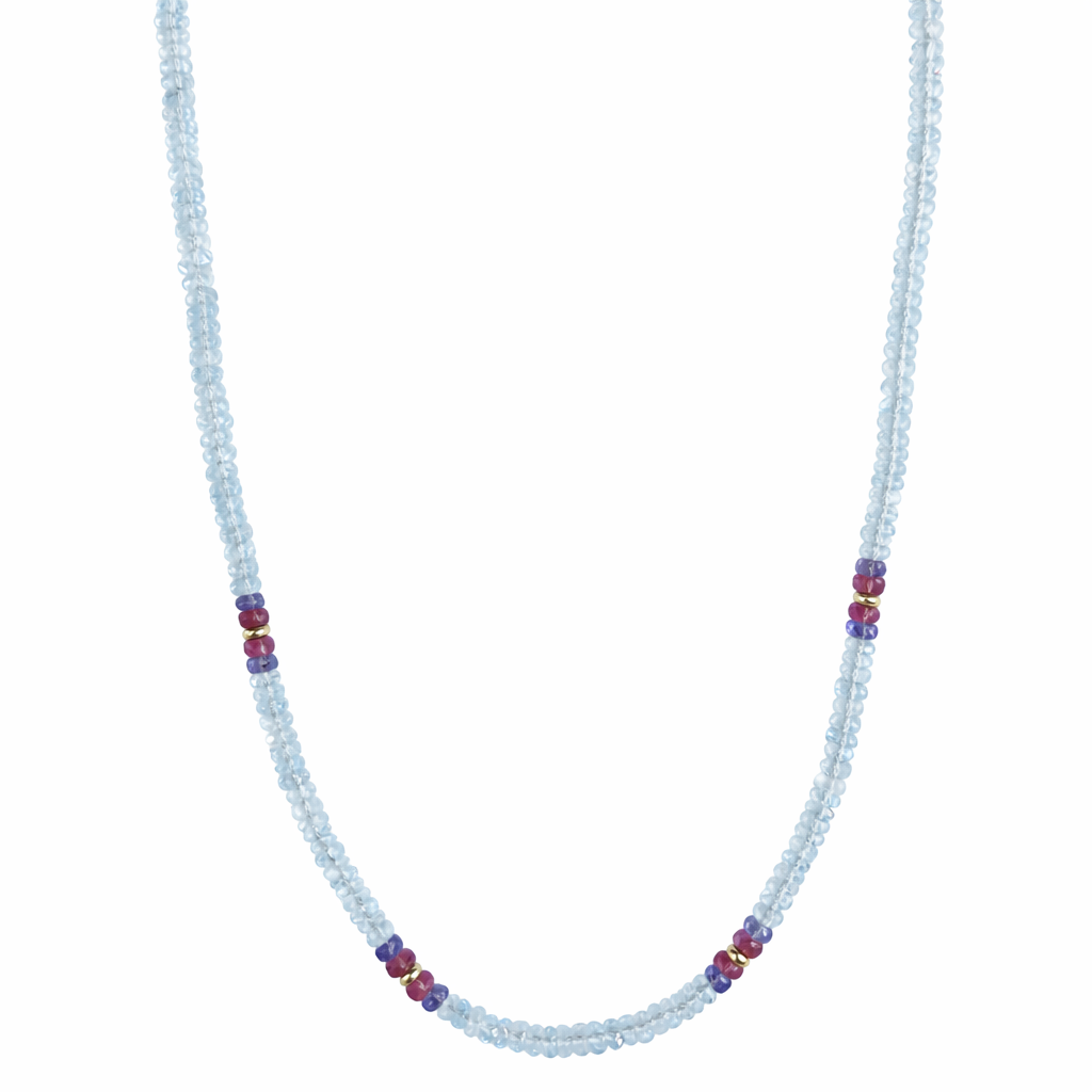 14k Mix Gemstones 4 Station Necklace