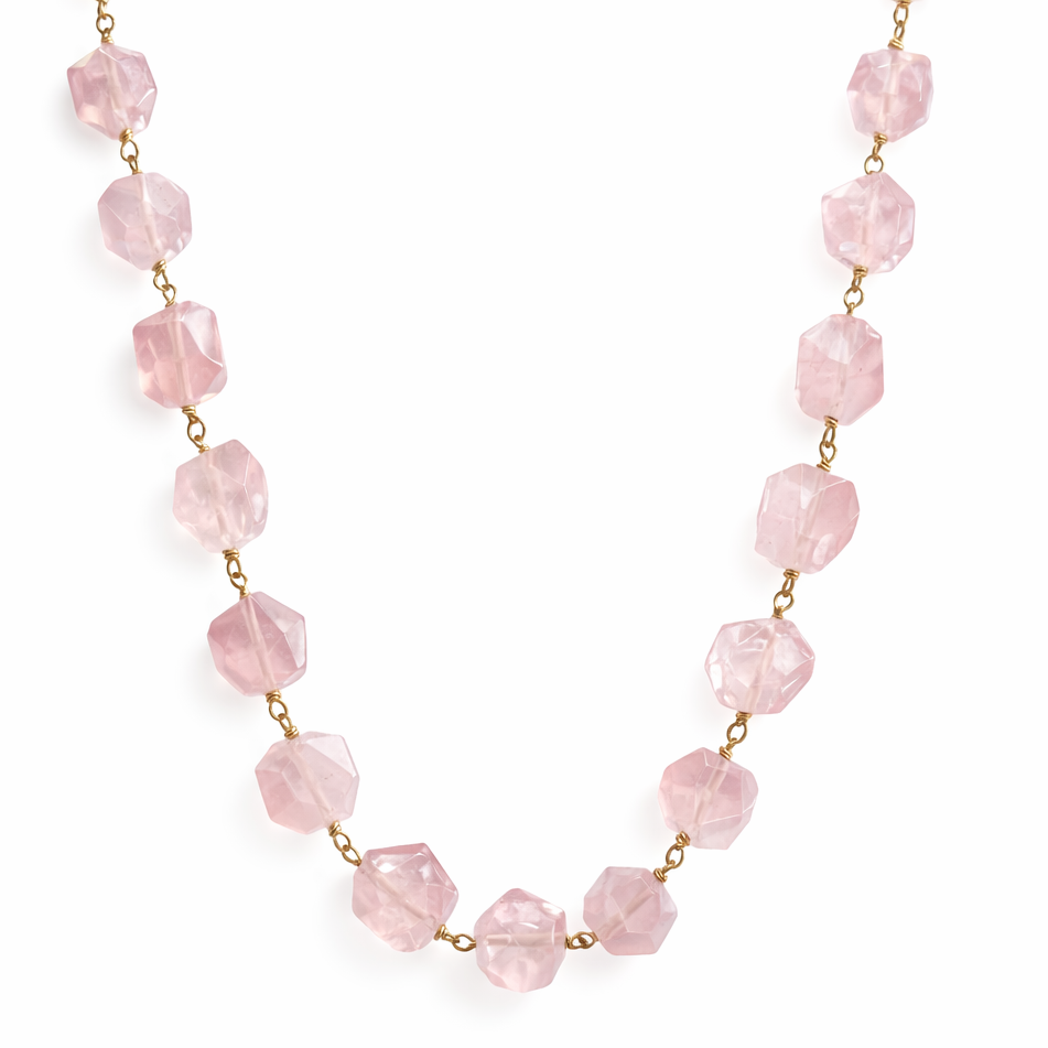 14k Pink Aquamarine Graduated Nugget Link Necklace