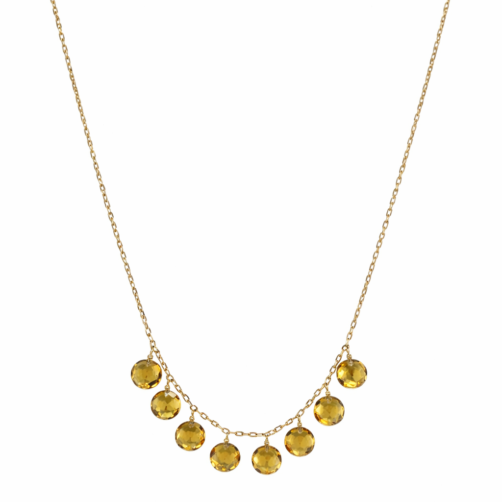 14k Citrine Coin Drop Necklace