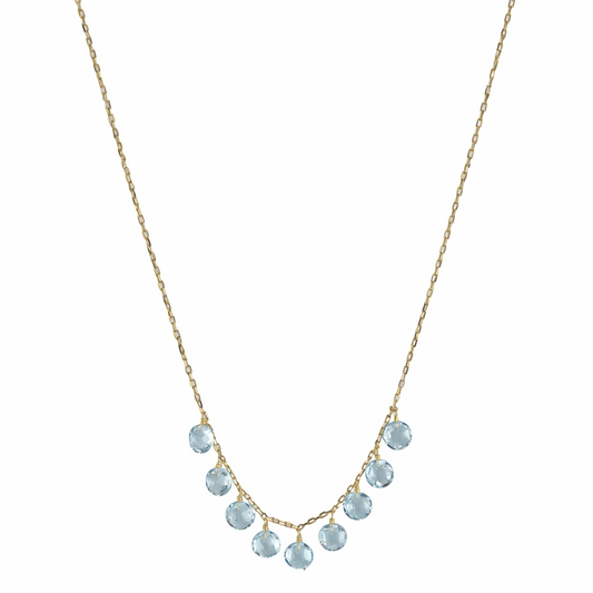 14k Blue Topaz Coin Drop Necklace