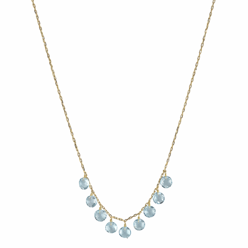 14k Blue Topaz Coin Drop Necklace