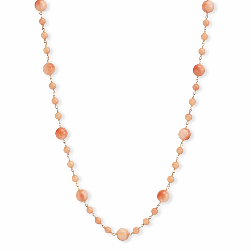 14k Pink Coral Link Station Necklace