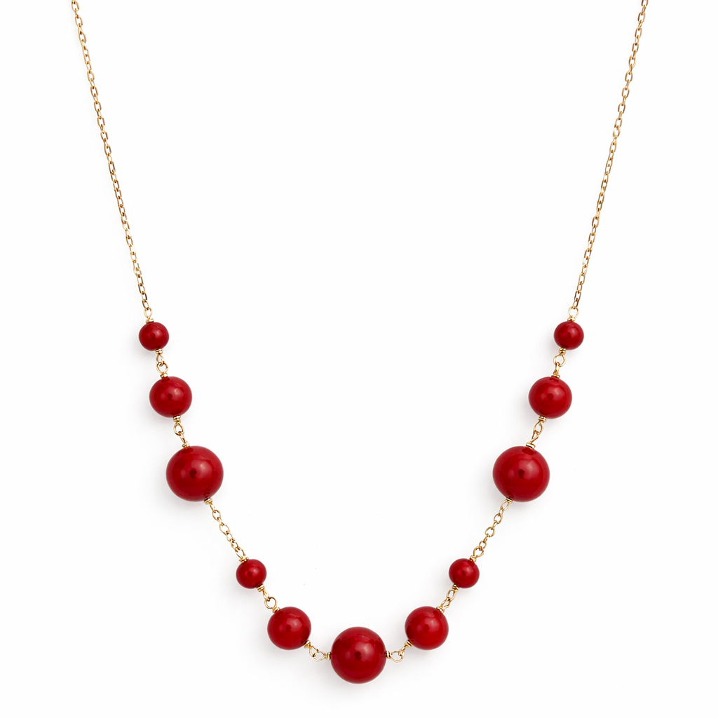 14k Red Coral 3 Link Station Necklace