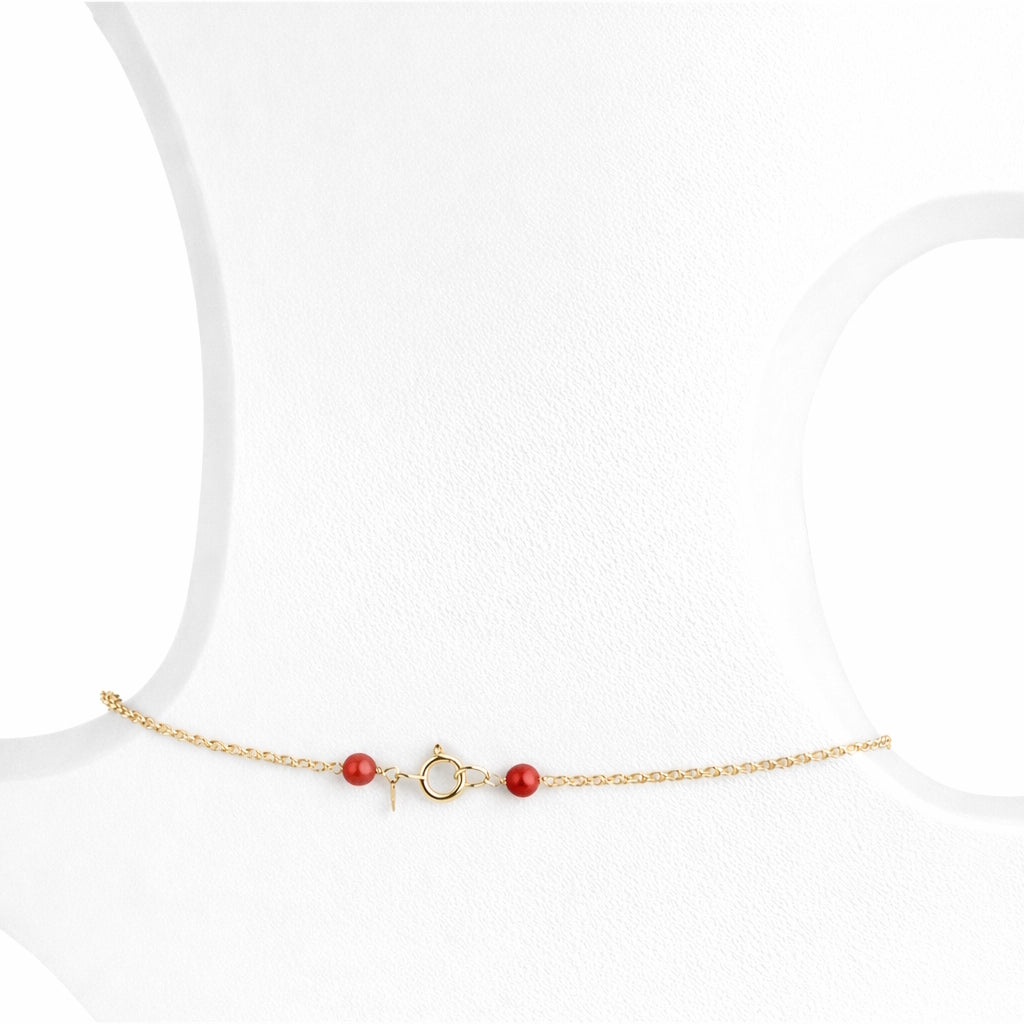 14k Red Coral 3 Link Station Necklace