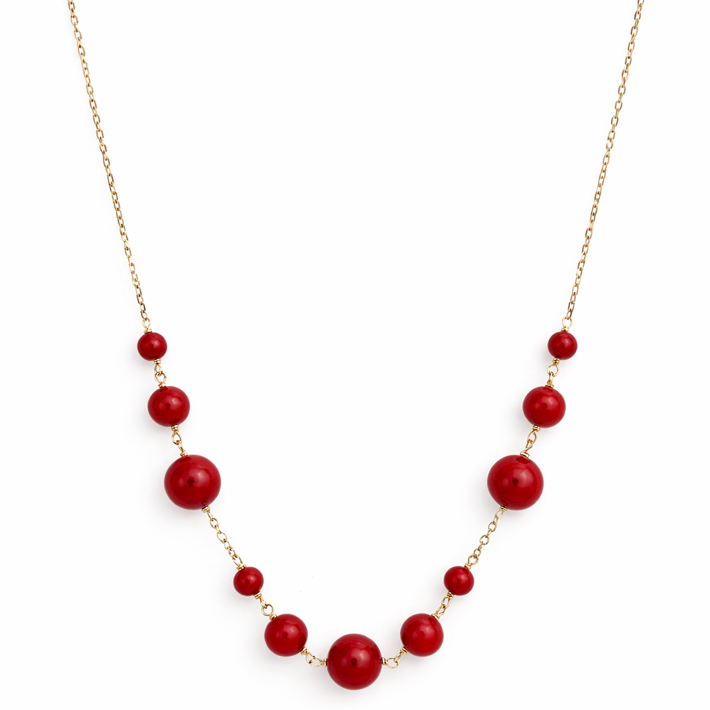 14k Red Coral Station Necklace