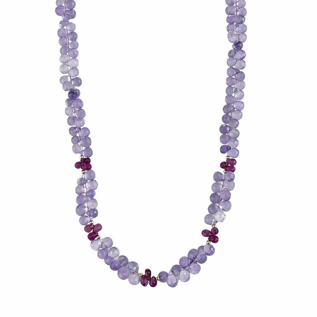 14k Amethyst & Pink Tourmaline Drop 5 Station Link Necklace