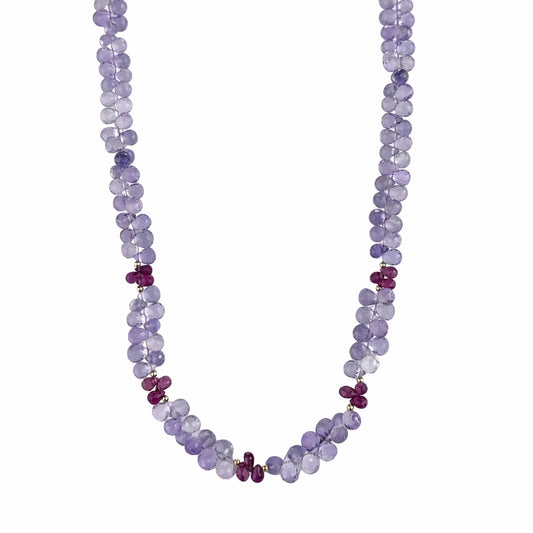 14k Amethyst & Pink Tourmaline Drop 5 Station Link Necklace