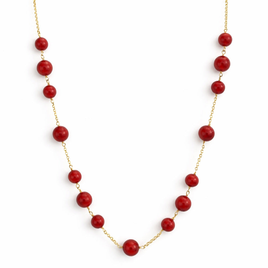 14k Red Coral Link Station Necklace