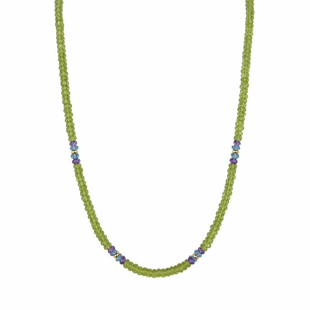 14k Mix Gemstones 4 Station Necklace