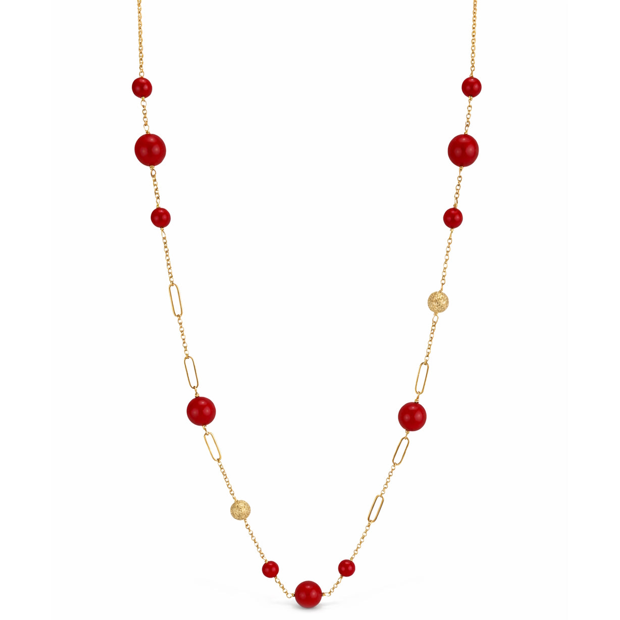 14k Red Coral Fancy Station Necklace