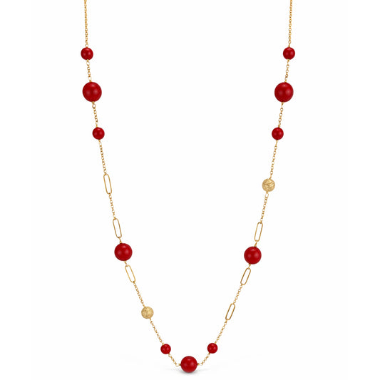 14k Red Coral Fancy Station Necklace