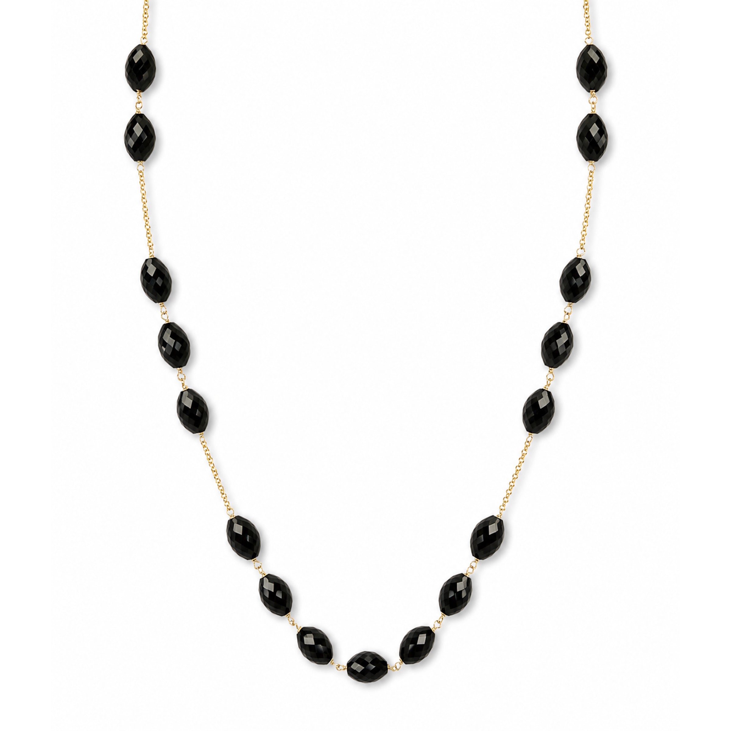 14k Black Onyx Oval Station Link Necklace