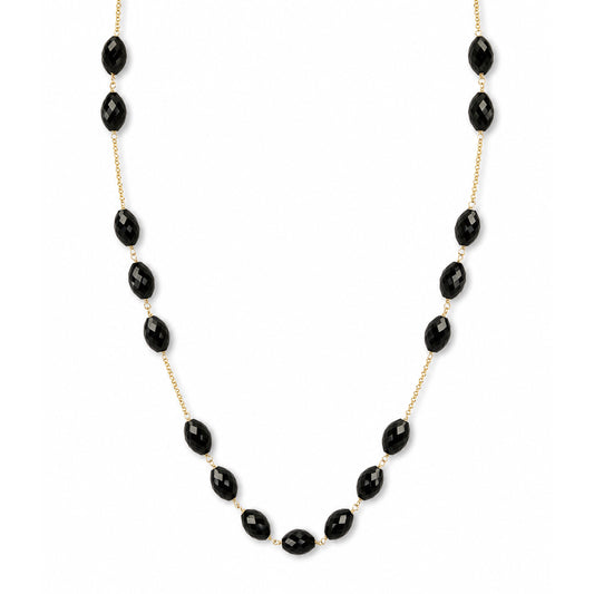 14k Black Onyx Oval Station Link Necklace