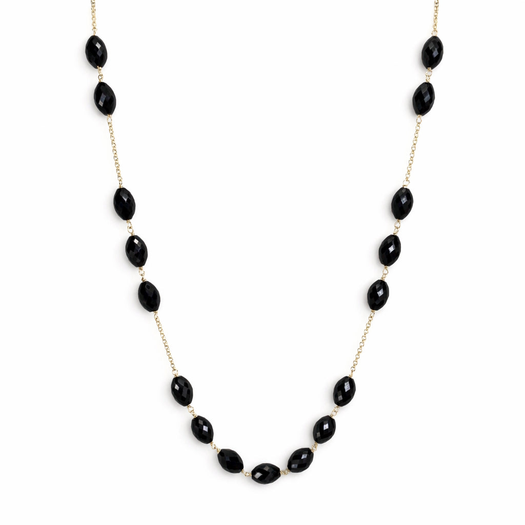 14k Black Onyx Oval Station Link Necklace
