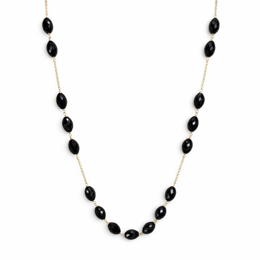 14k Black Onyx Oval Station Link Necklace