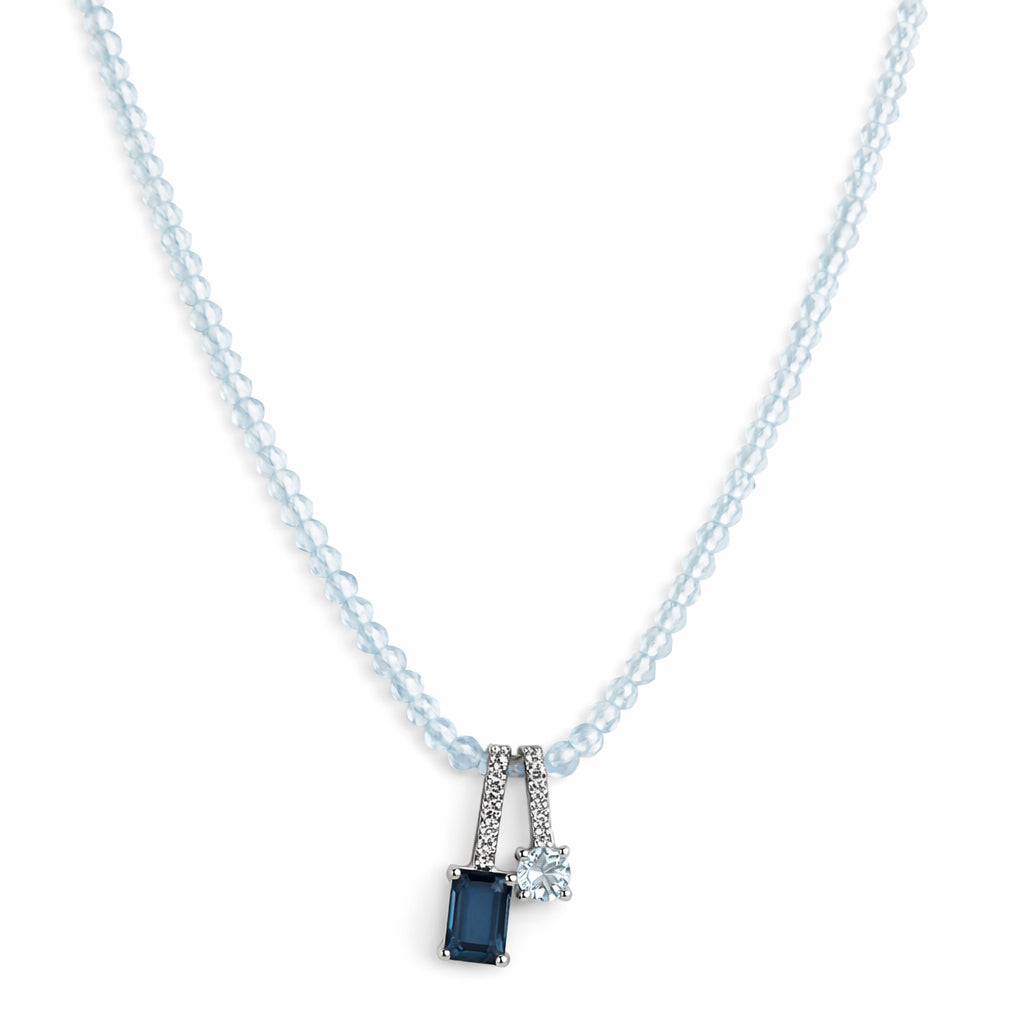 14k Gemstones Small Beads with Mix Pendant Necklace