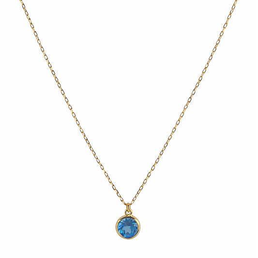 14k Swiss Blue Topaz Round Bezel Pendant Necklace