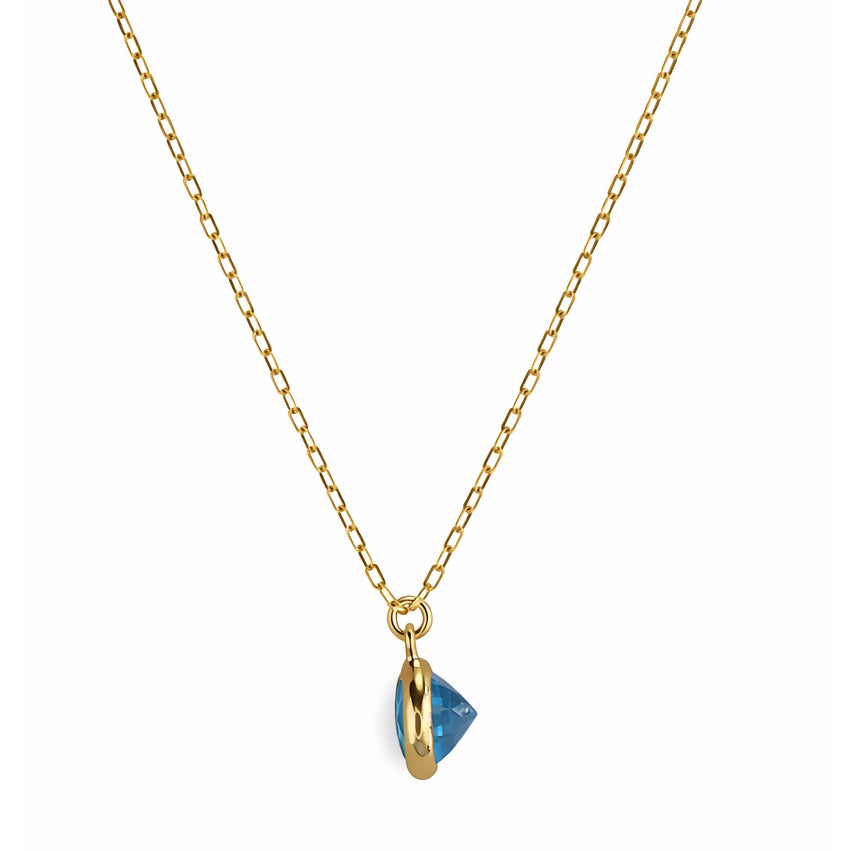 14k Swiss Blue Topaz Round Bezel Pendant Necklace