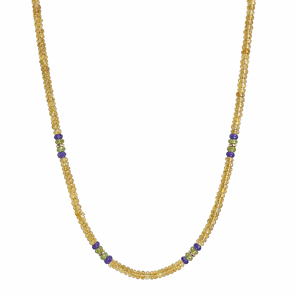 14k Mix Gemstones 4 Station Necklace