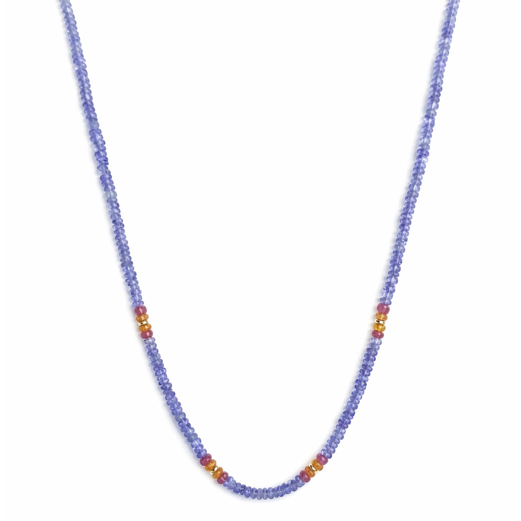 14k Mix Gemstones 4 Station Necklace