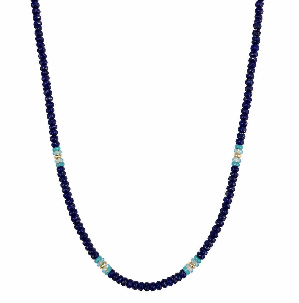14k Mix Gemstones 4 Station Necklace