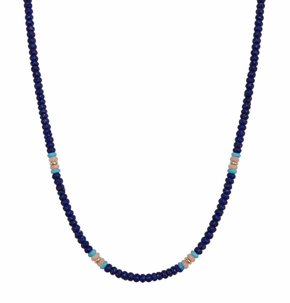 14k Mix Gemstones 4 Station Necklace