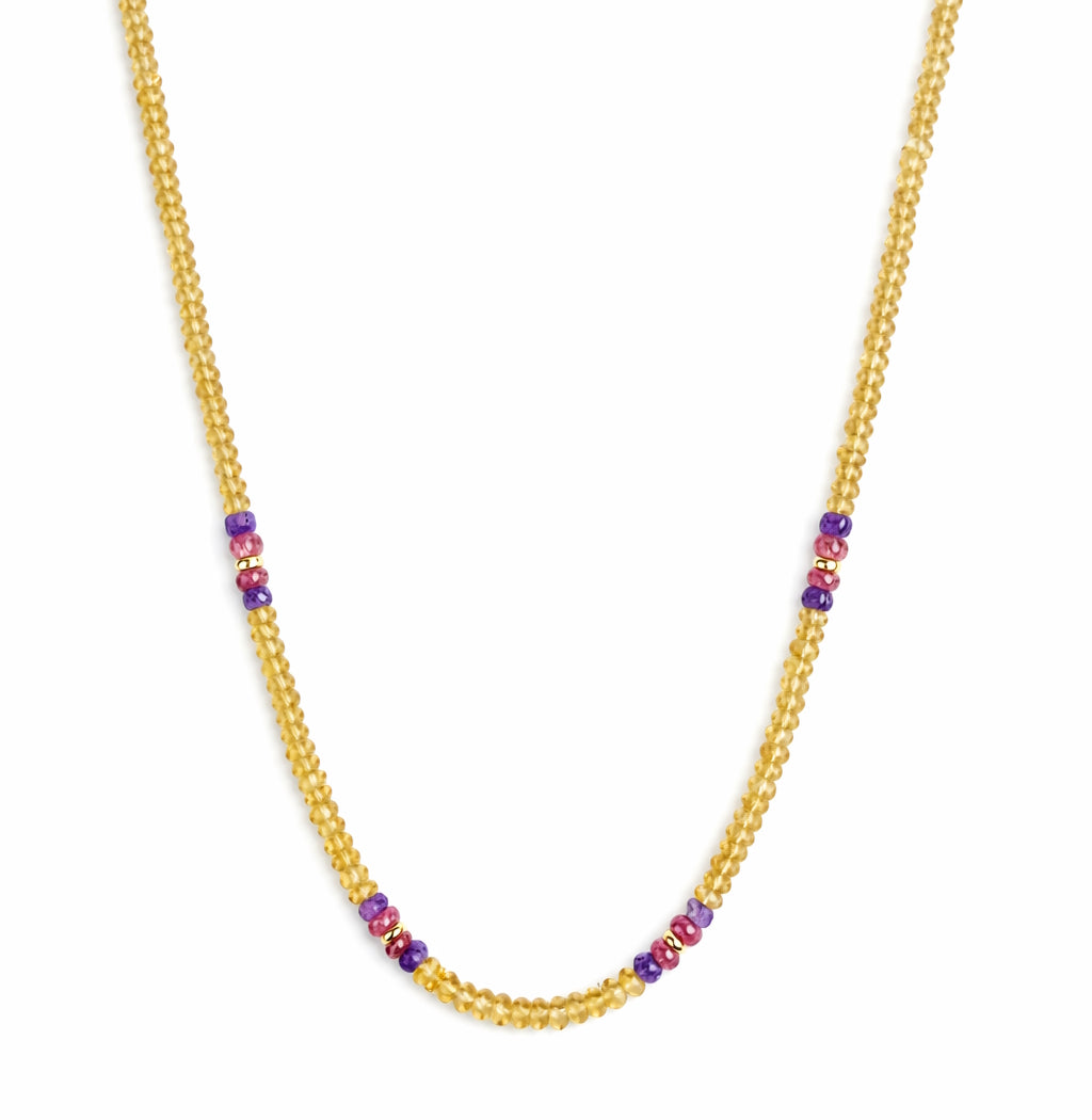 14k Mix Gemstones 4 Station Necklace