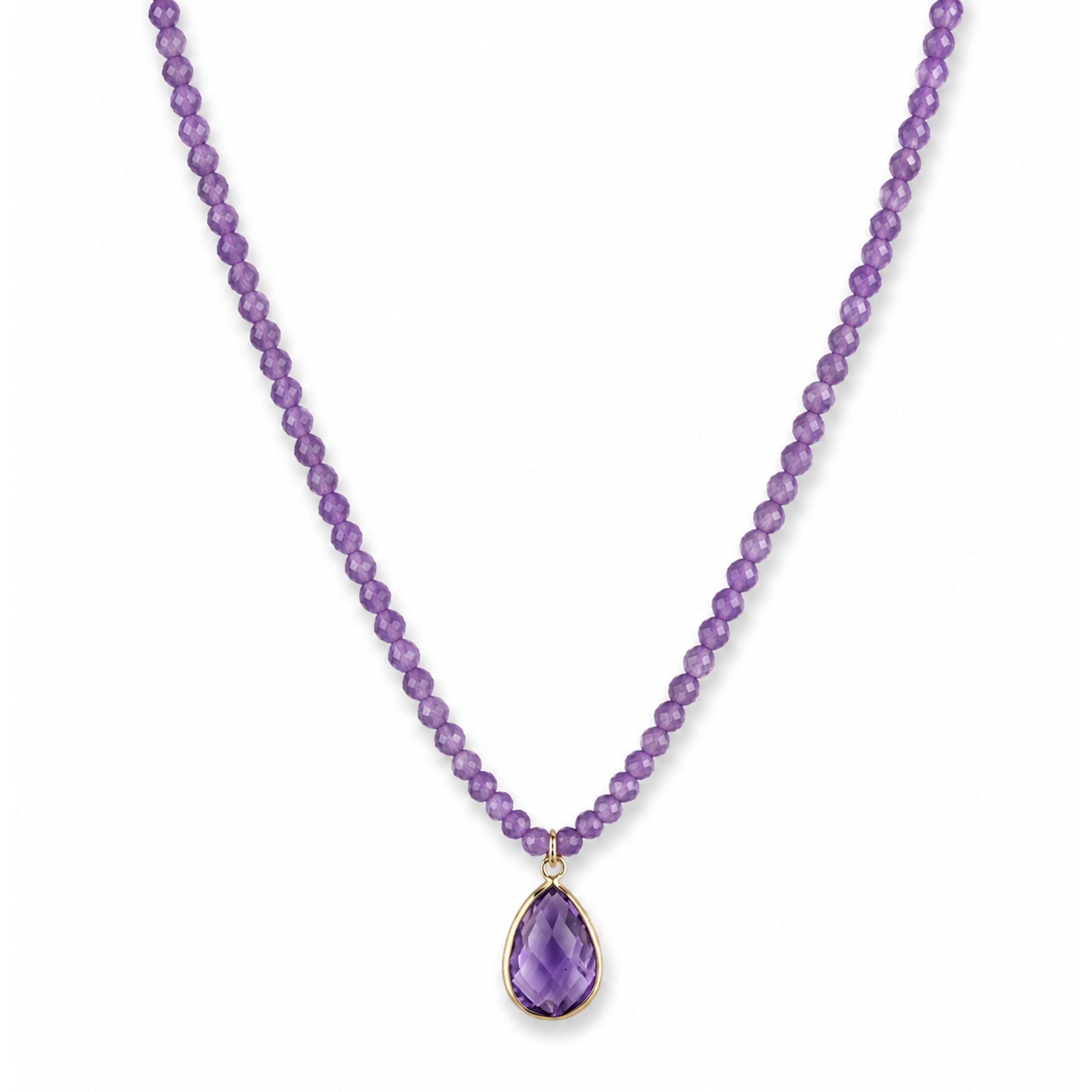 14k Pink Amethyst Small Beads & Pear Shape Pendant Necklace