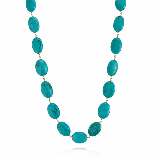 14k Turquoise Flat Oval Link Necklace