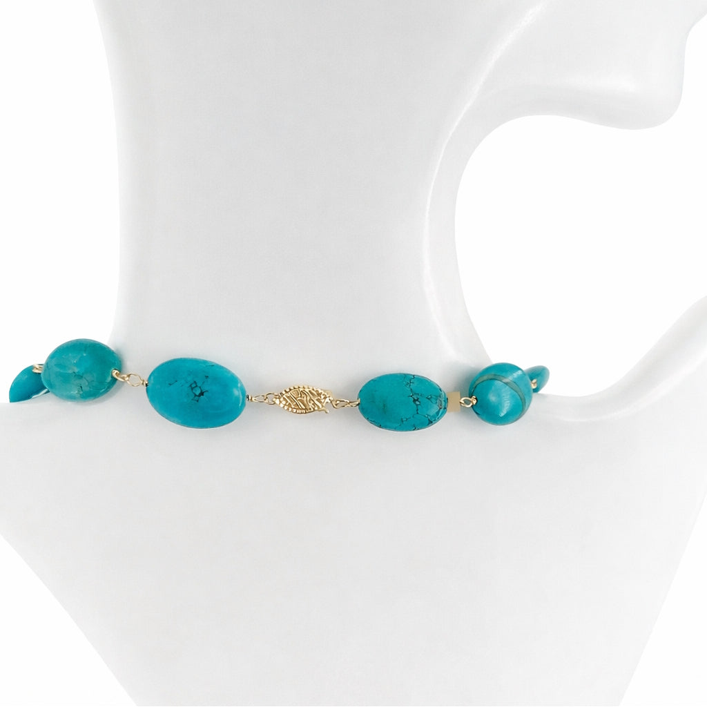 14k Turquoise Flat Oval Link Necklace