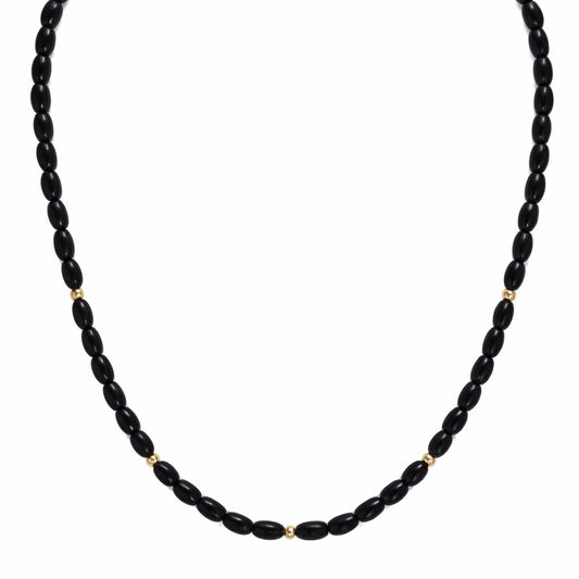 14k Black Onyx & Gold Bead Necklace