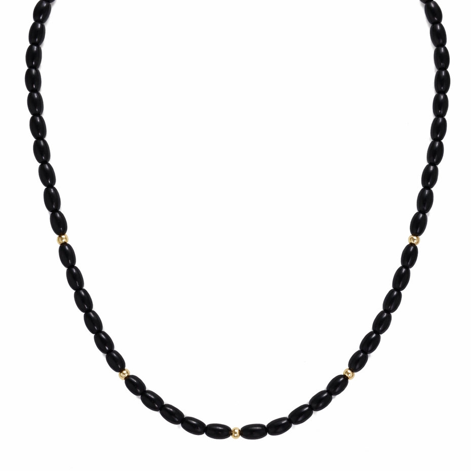 14k Black Onyx & Gold Bead Necklace