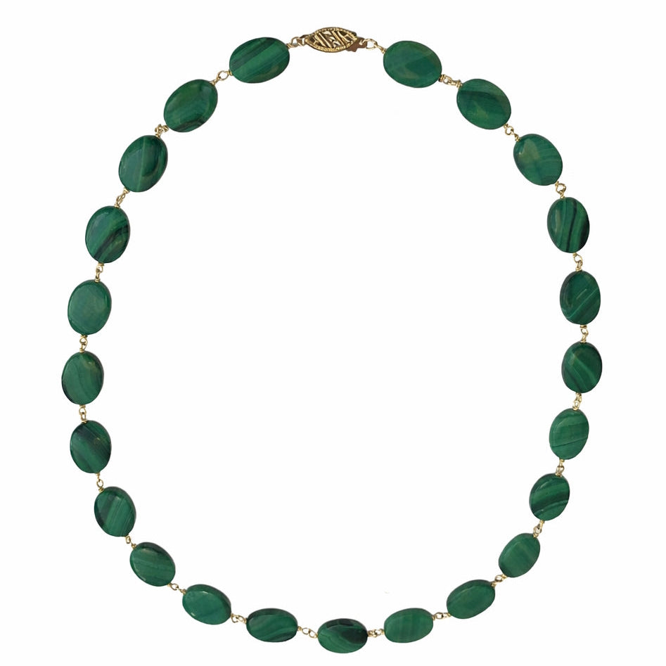 14k Malachite Oval Link Necklace