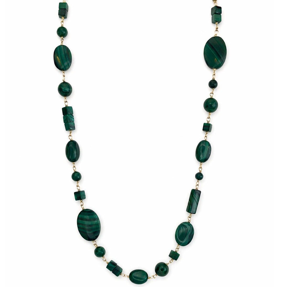 14k Malachite Mixed Shape Link Necklace