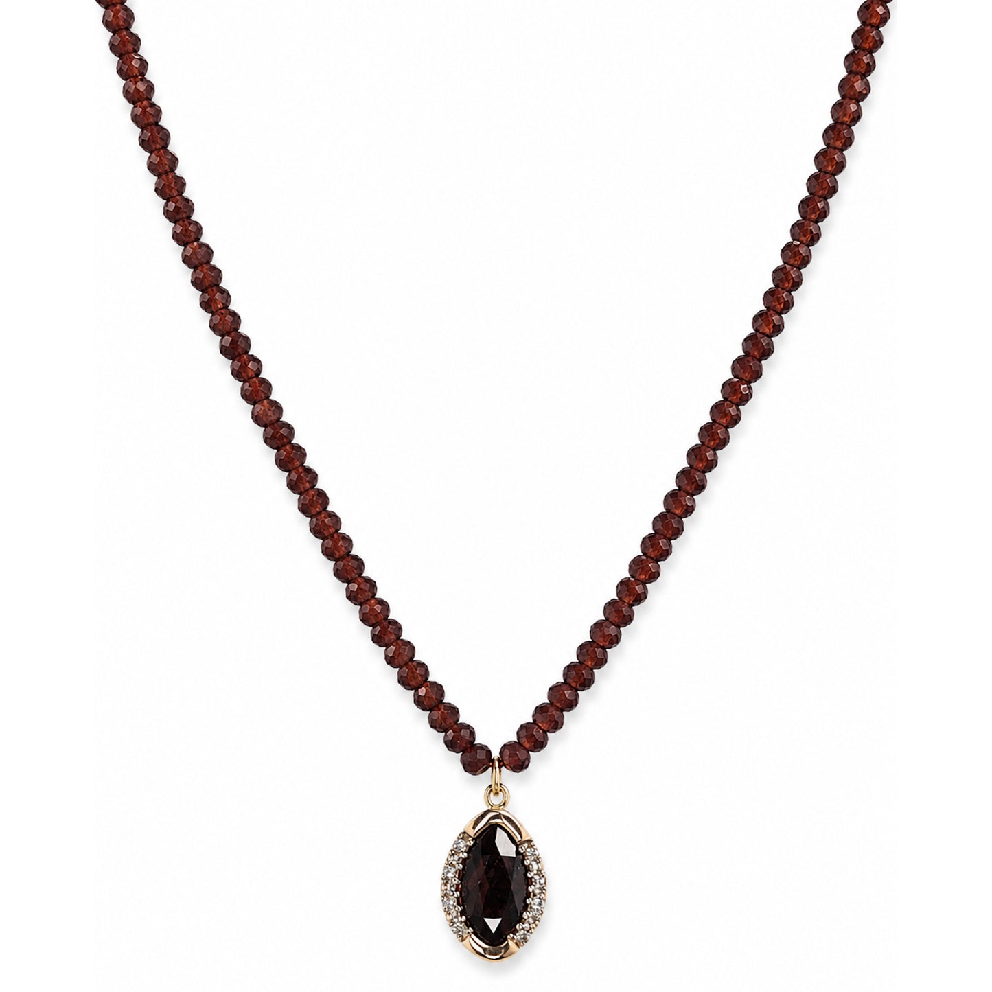 14k Garnet Diamond 0.025CT & Garnet Pendant Necklace