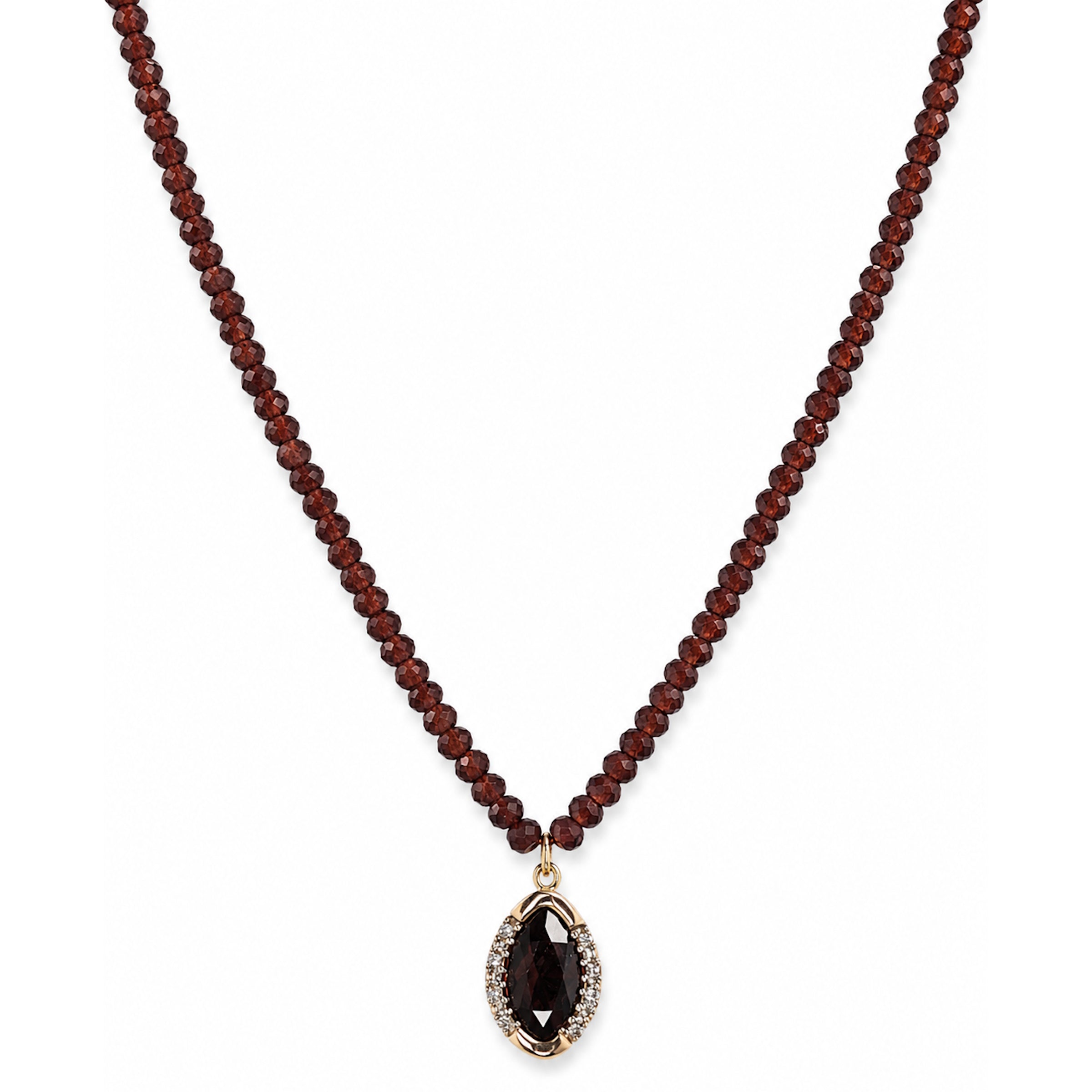 14k Garnet Diamond 0.025CT & Garnet Pendant Necklace